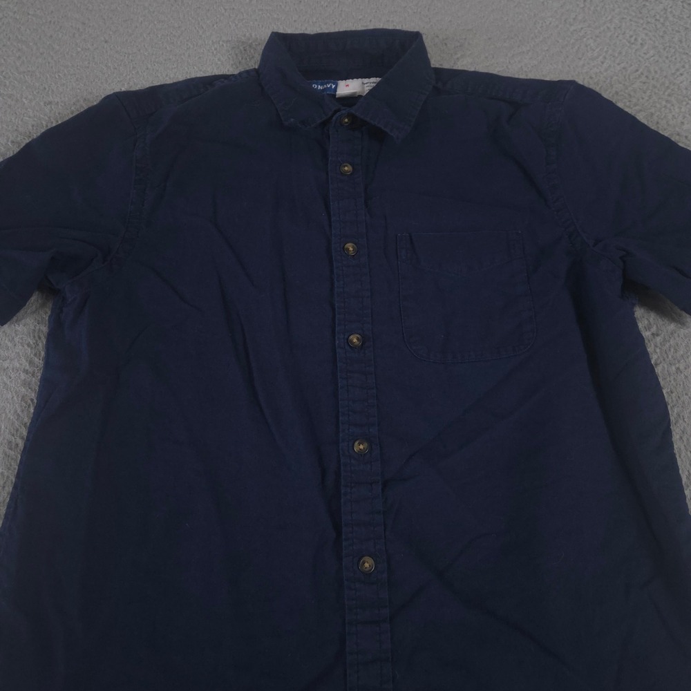 Old Navy Shirt Mens M Navy Everyday Linen Blend Short Sleeve‎ Button Down Pocket